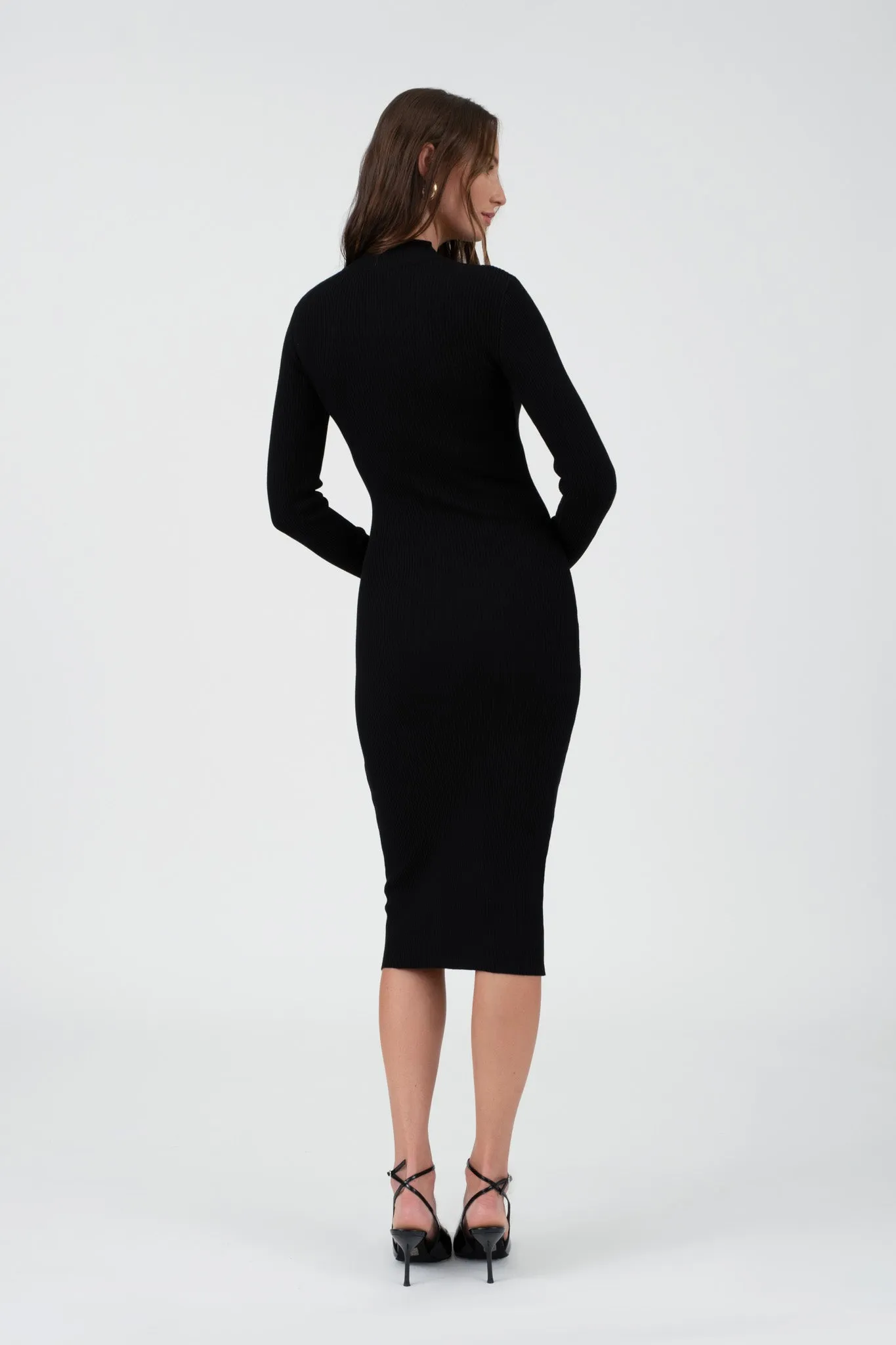 MOCK NECK BODYCON SWEATER KNIT MIDI DRESS
