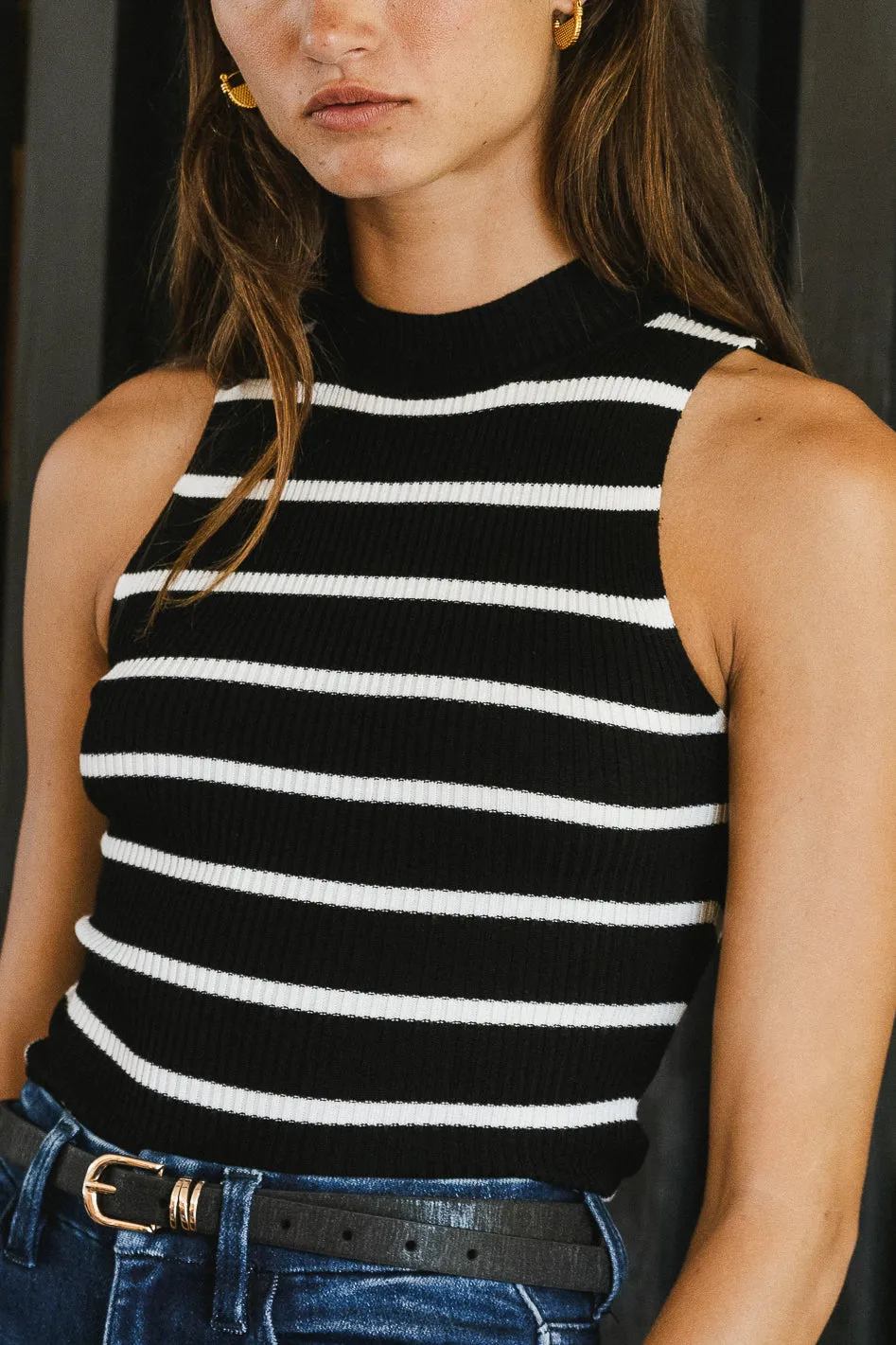Monique Striped Tank in Black