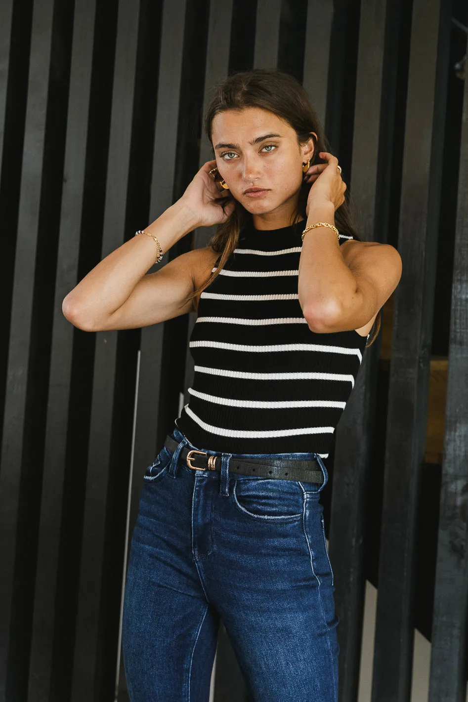 Monique Striped Tank in Black