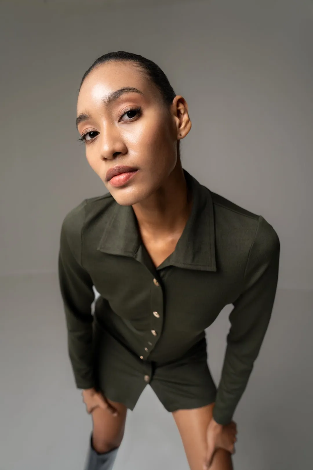 OLIVE SHIRT BODYCON DRESS