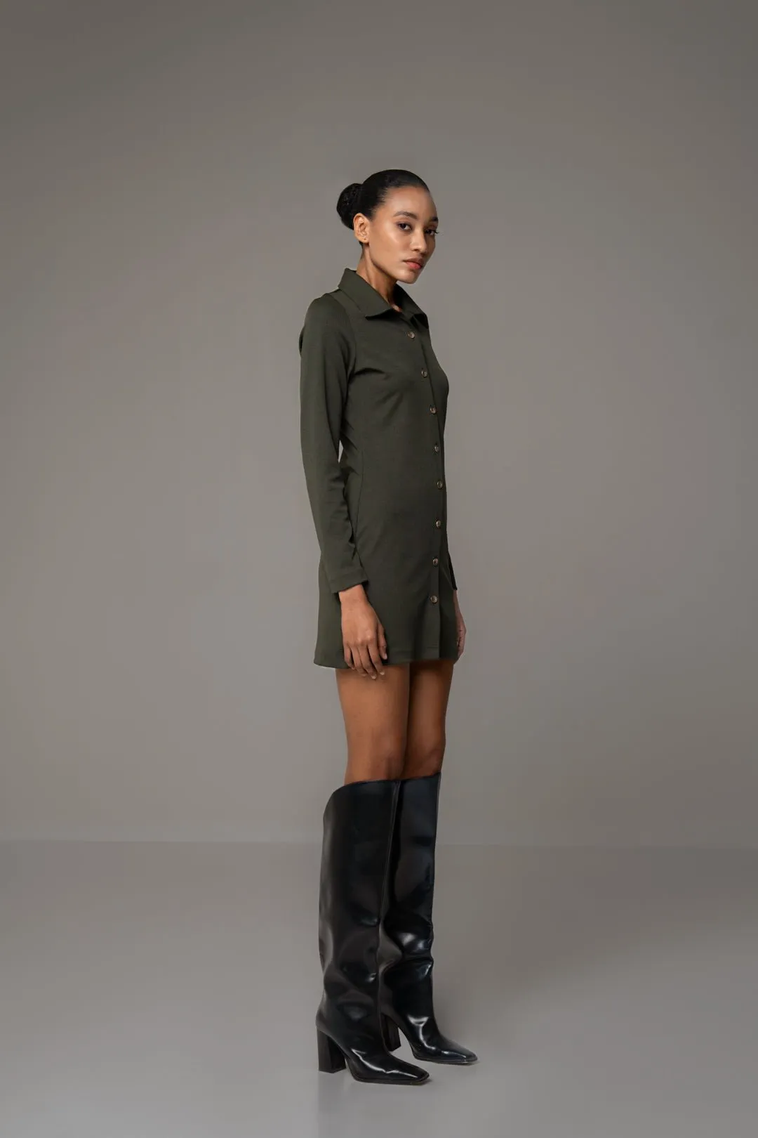 OLIVE SHIRT BODYCON DRESS