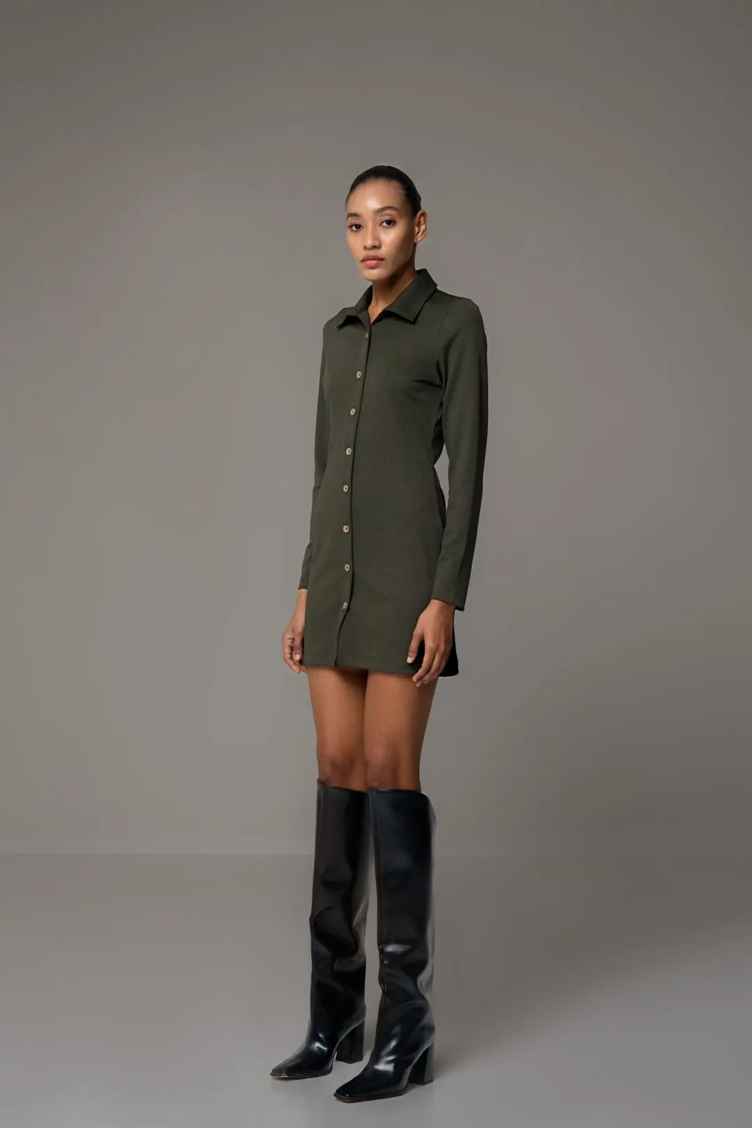 OLIVE SHIRT BODYCON DRESS