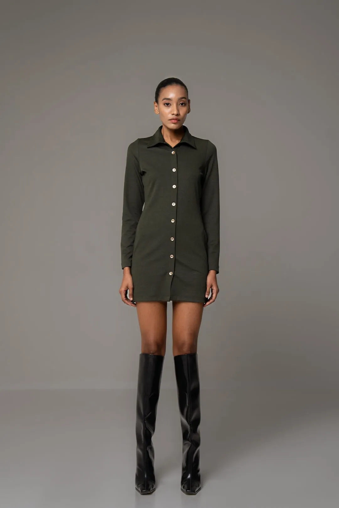 OLIVE SHIRT BODYCON DRESS