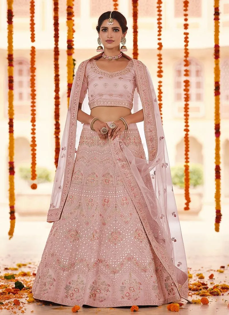 Peach Color Organza Base Gota And Resham Work Lehenga