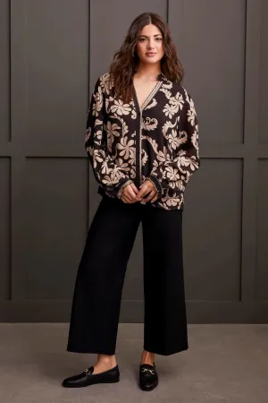 Printed Crepe Blouse with Smocked Collar