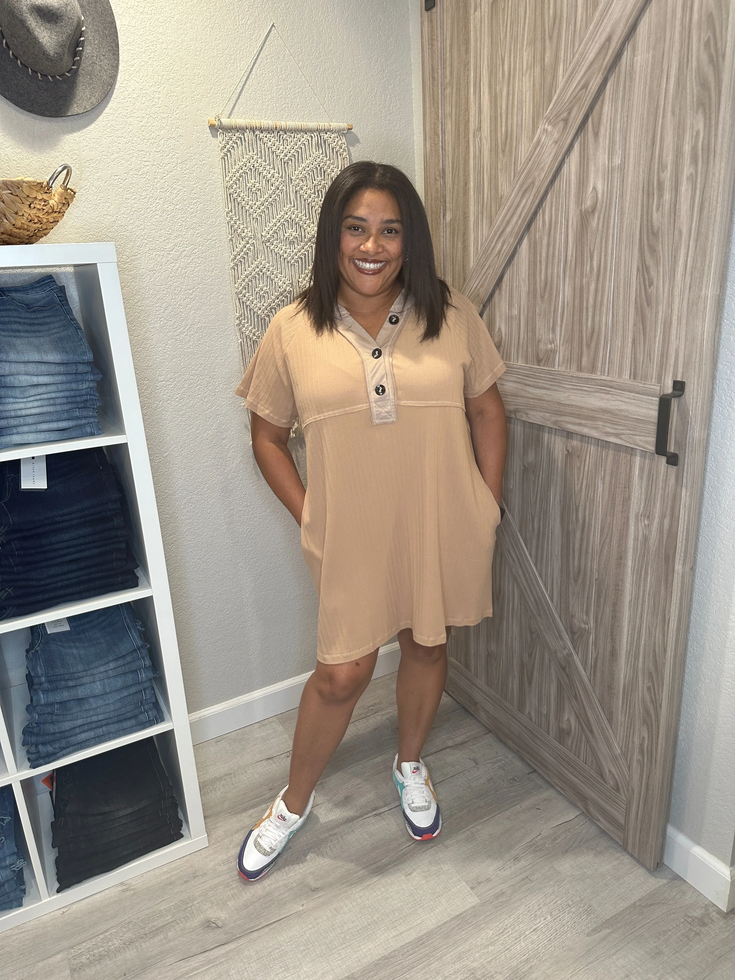 Ribbed Knit T Shirt Casual Above the Knee Dress