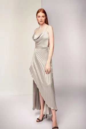 Sleeveless Pleated Asymmetric Midi Dress