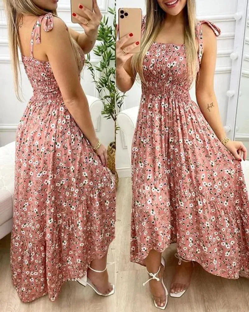 Summer Floral Print Maxi Dress: Sexy Spaghetti Strap Chest Wrap Beach Dress