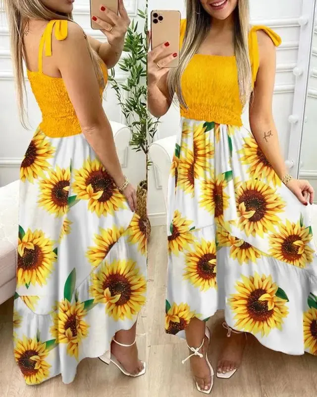 Summer Floral Print Maxi Dress: Sexy Spaghetti Strap Chest Wrap Beach Dress