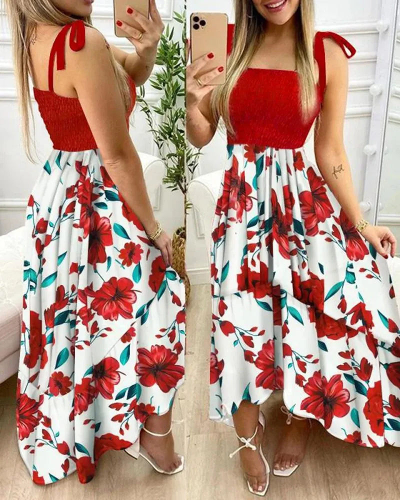 Summer Floral Print Maxi Dress: Sexy Spaghetti Strap Chest Wrap Beach Dress