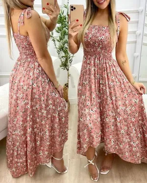 Summer Floral Print Maxi Dress: Sexy Spaghetti Strap Chest Wrap Beach Dress
