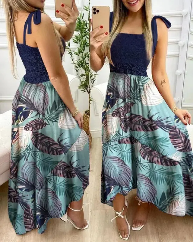 Summer Floral Print Maxi Dress: Sexy Spaghetti Strap Chest Wrap Beach Dress
