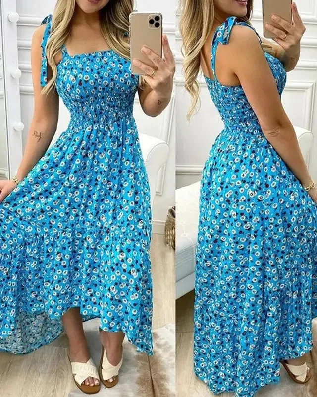Summer Floral Print Maxi Dress: Sexy Spaghetti Strap Chest Wrap Beach Dress