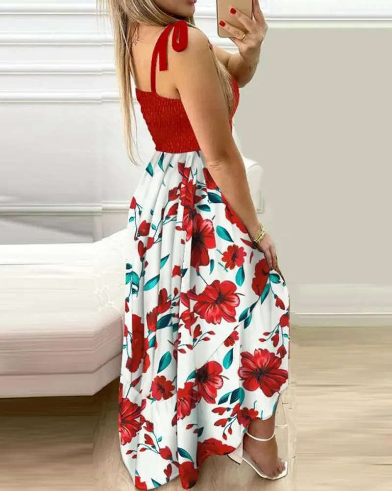 Summer Floral Print Maxi Dress: Sexy Spaghetti Strap Chest Wrap Beach Dress