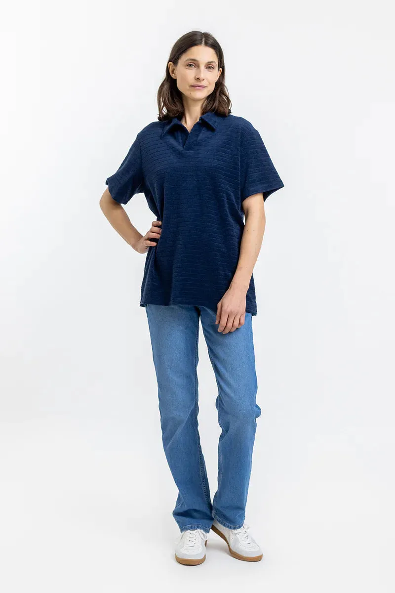 unisex terry cotton polo - navy