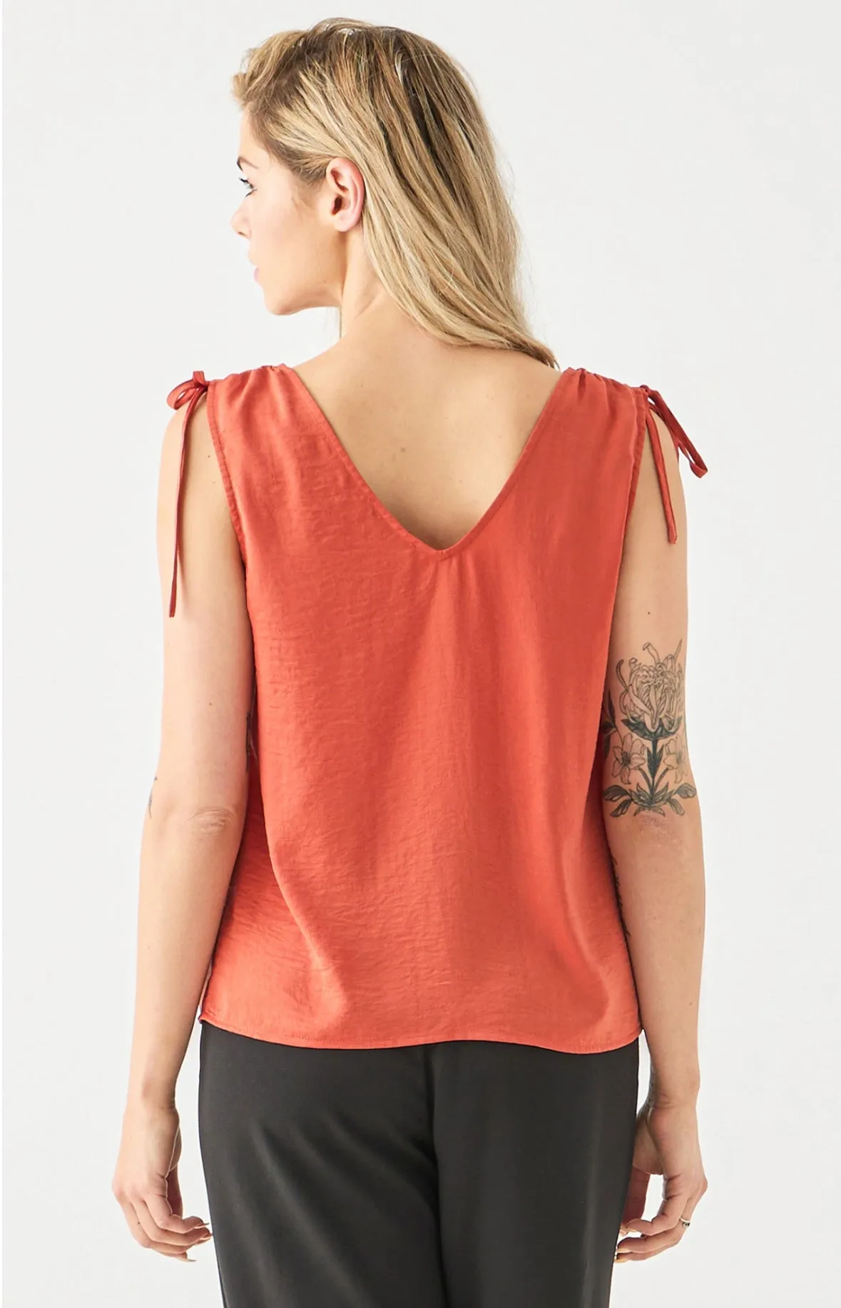V Neck Tie Shoulder Top