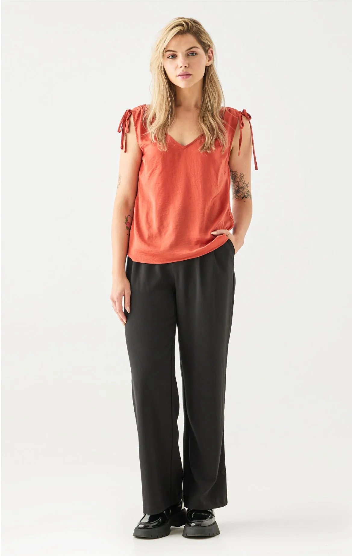V Neck Tie Shoulder Top