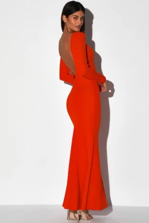 Vision of Delight Bright Red Backless Mermaid Maxi Dress