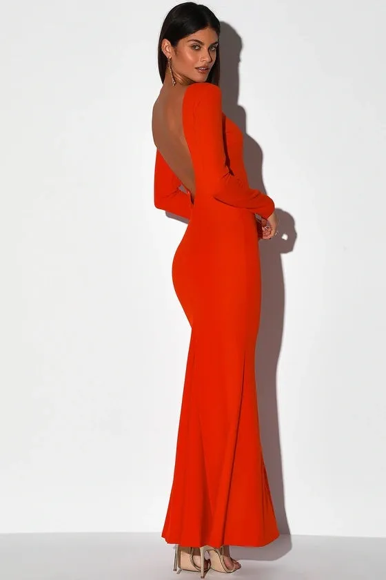 Vision of Delight Bright Red Backless Mermaid Maxi Dress