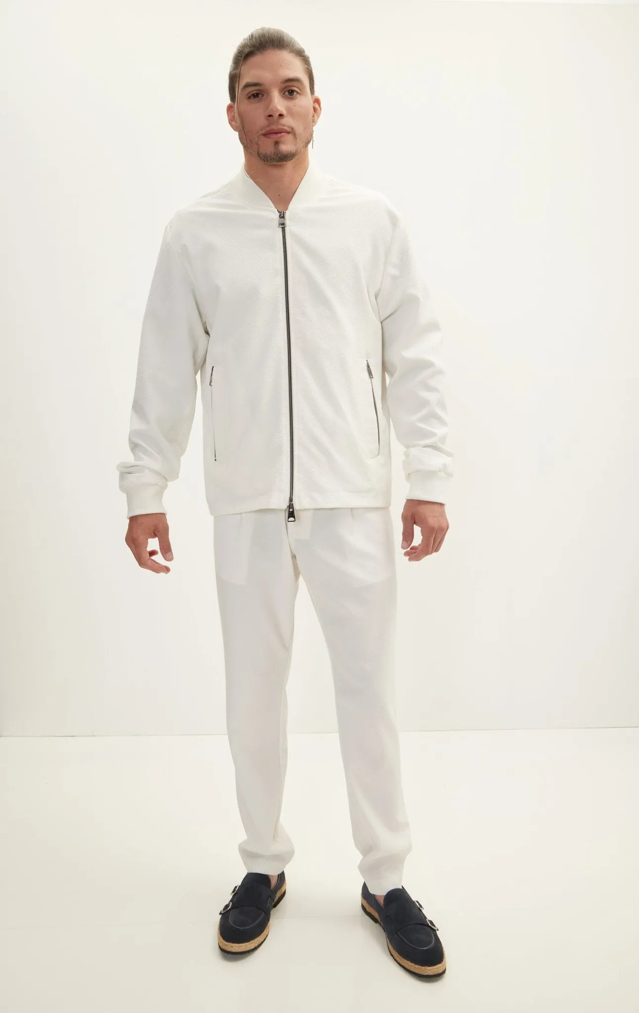 Waffle Stretch Beach Day Bomber Jacket - Off White