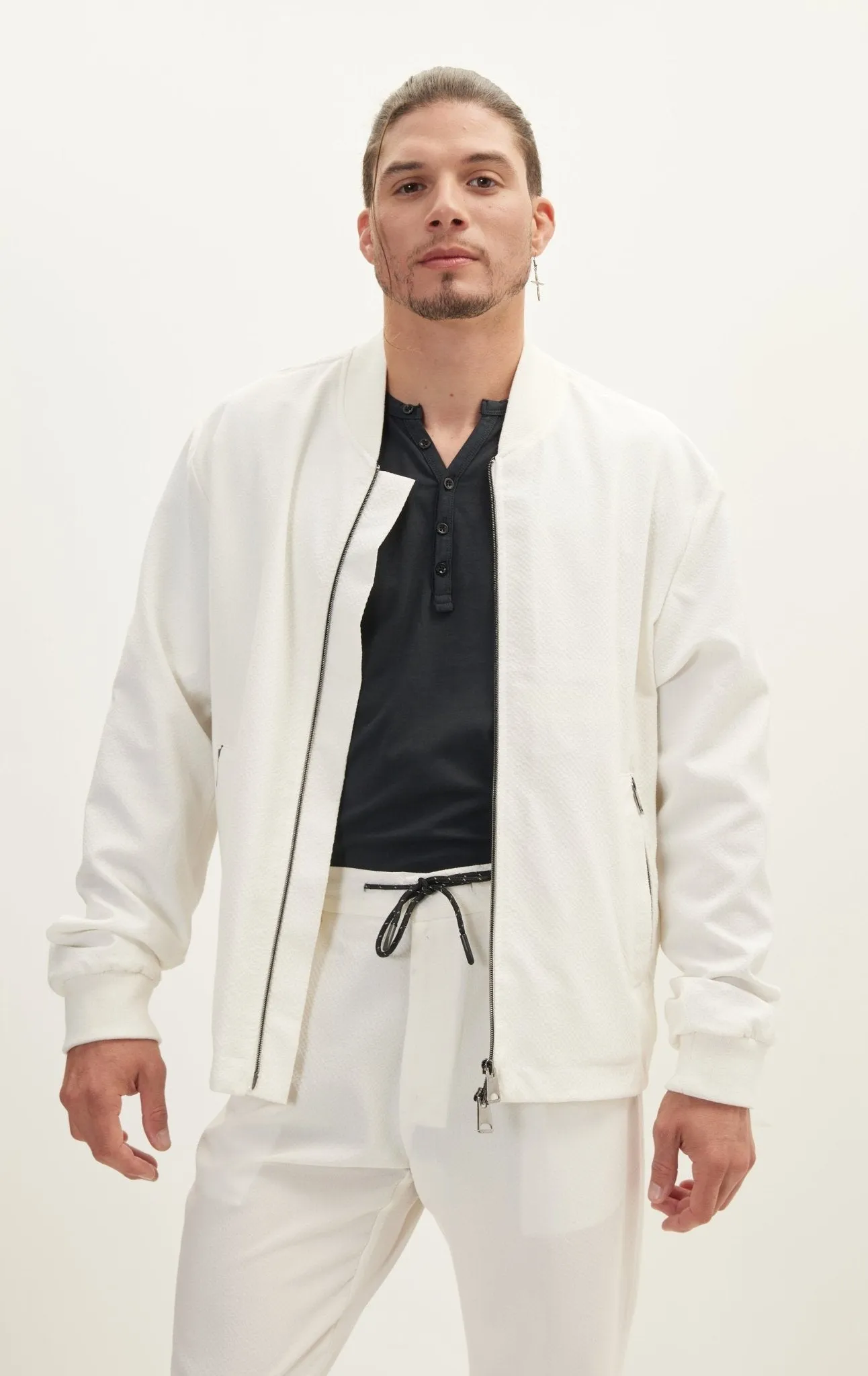 Waffle Stretch Beach Day Bomber Jacket - Off White