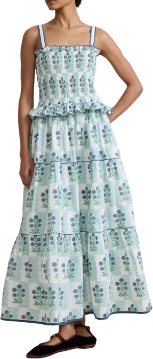 Women Floral Tie Shoulder Maxi Dress Sleeveless Square Neck Smocked Long Dress Boho Flowy Beach Sundress