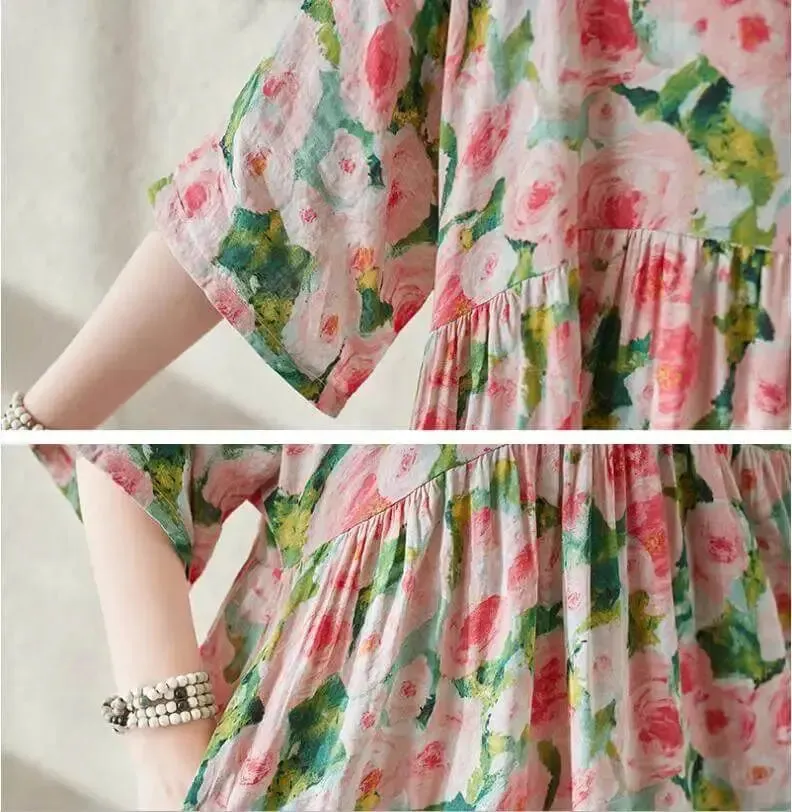Women's Bohemian Green Summer Floral Print Dress