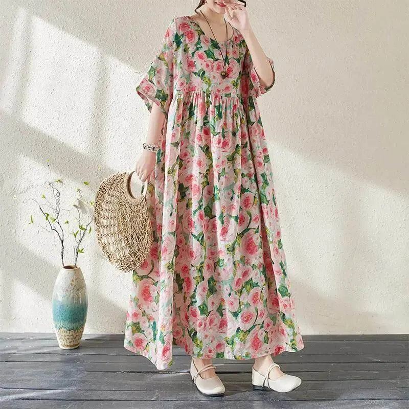 Women's Bohemian Green Summer Floral Print Dress