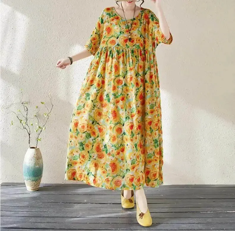 Women's Bohemian Green Summer Floral Print Dress