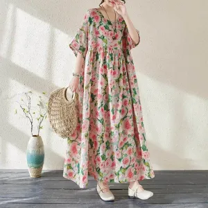 Women's Bohemian Green Summer Floral Print Dress