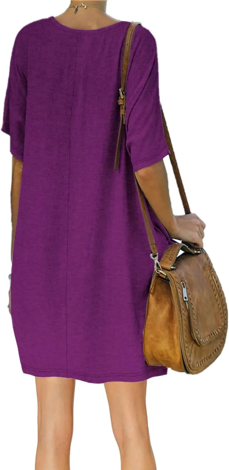 Womens Casual Summer T Shirt Dress Elastic Loose Short Sleeve Dress with Pocket for Women