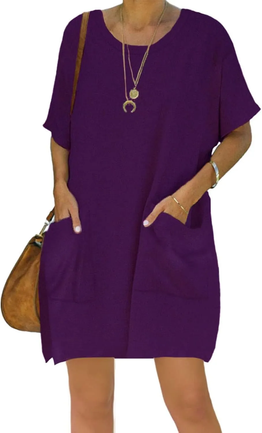 Womens Casual Summer T Shirt Dress Elastic Loose Short Sleeve Dress with Pocket for Women