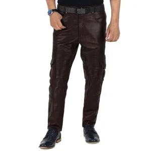 Ylira Men's Brown Leather Cargo Pants