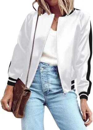 Zeagoo Women's Bomber Jacket Lightweight Zip Up Jacket Casual Striped Jacket Coat Outerwear Windbreaker with Pockets